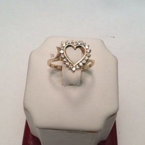 14K Yellow Real Solid Gold Heart Diamond Lady Ring Band Size 6   2.4gr  .40ct